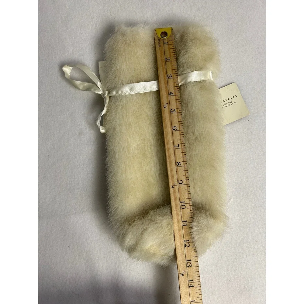 Luxury Glam Pottery Barn Ivory Faux Fur Wine Bottle Gift Bag Ribbon
